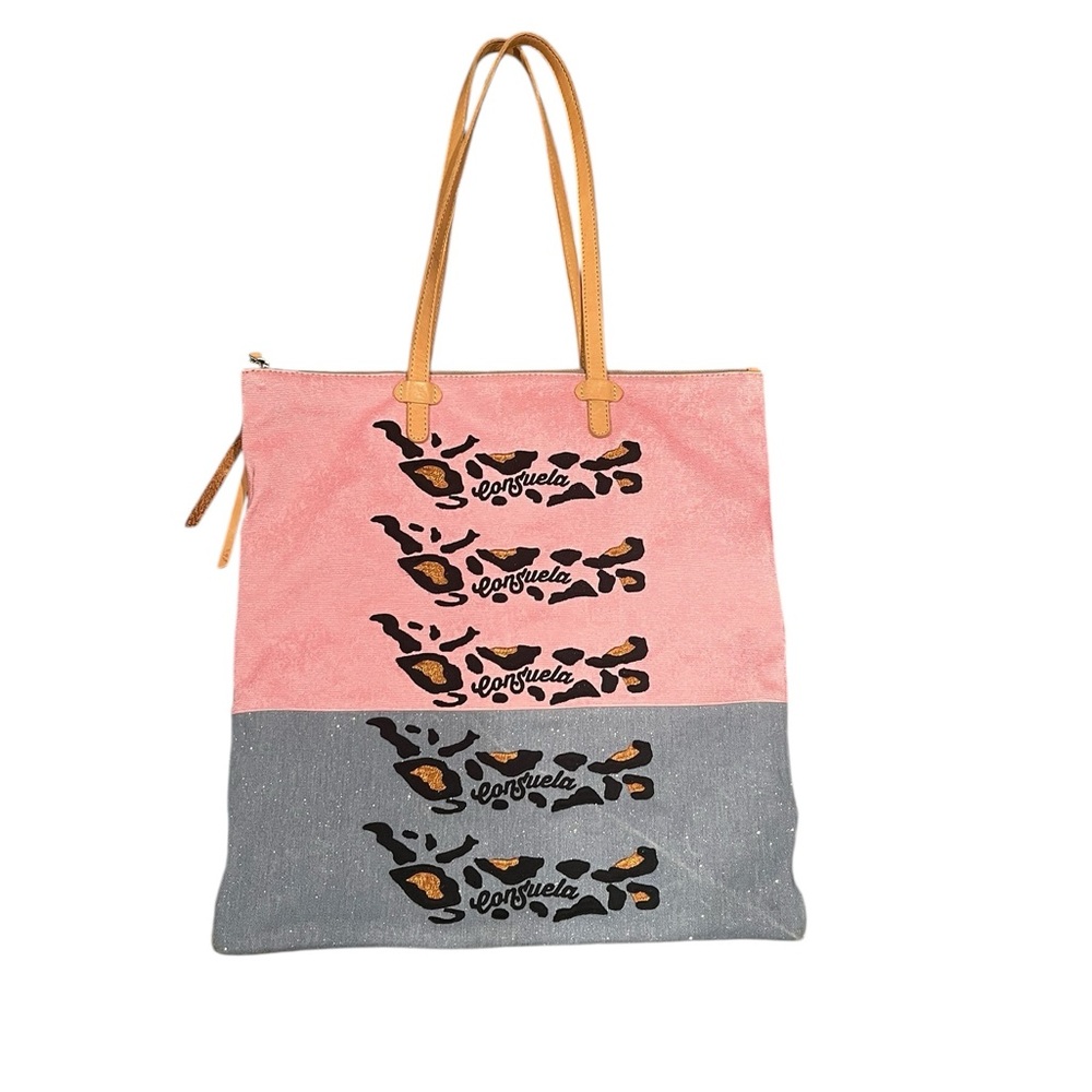 Consuela Greer Shopper Tote Pink Blue Metallic Logo Zippered Discontinued